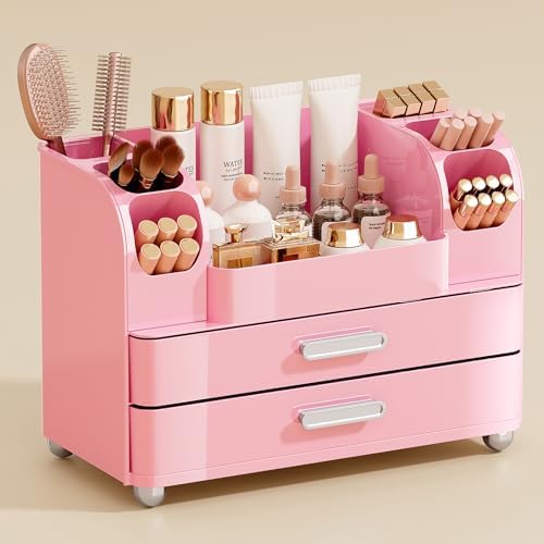 Makeup Organizer with 2 Drawers, Pink